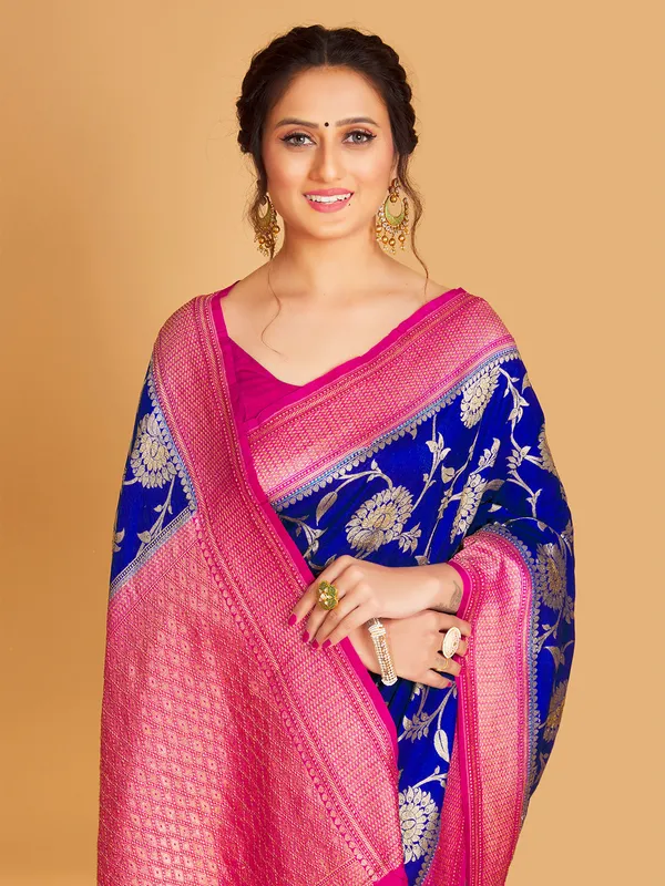 Ink blue silk zari weaving saree for wedding