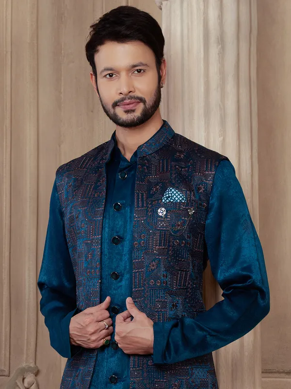 Ink blue velvet wedding waistcoat set