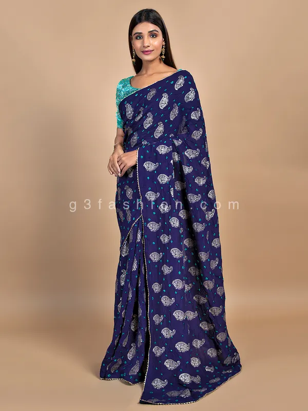 Ink blue wedding wear bandhej saree