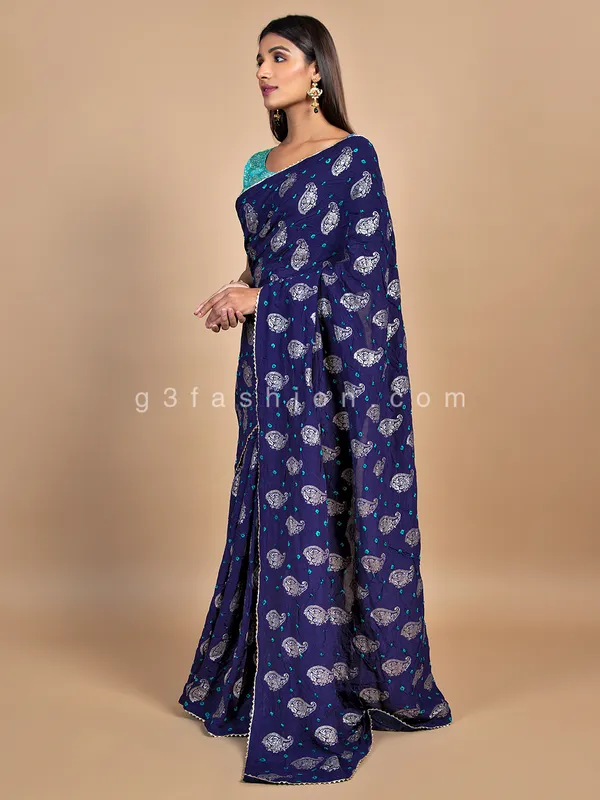 Ink blue wedding wear bandhej saree