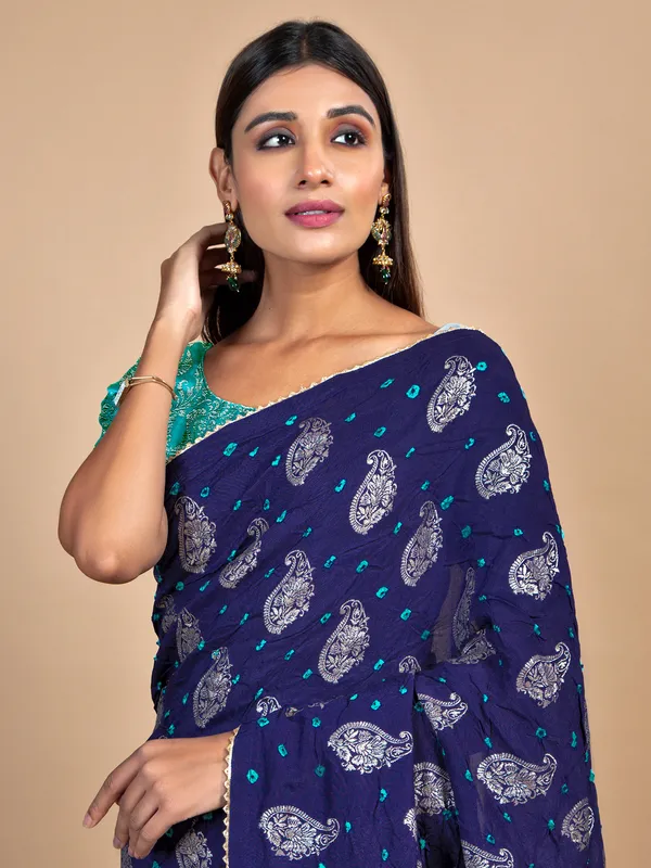 Ink blue wedding wear bandhej saree
