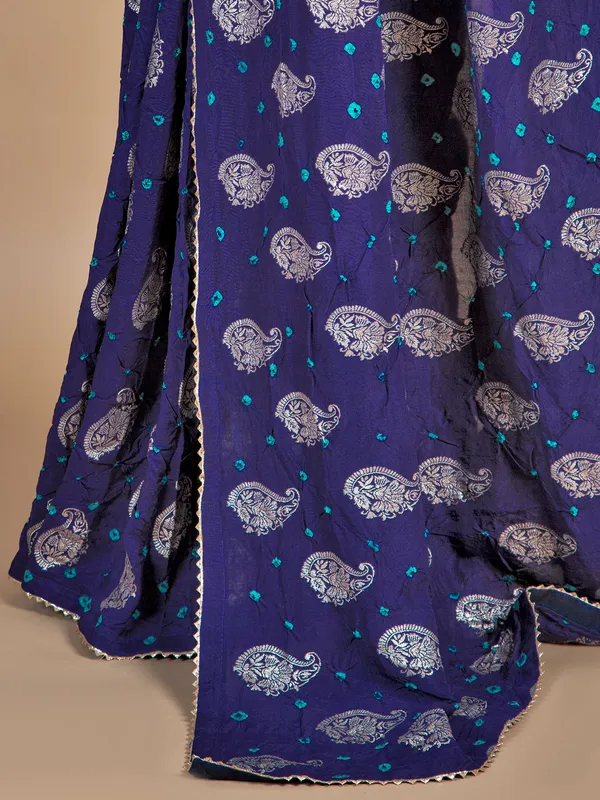 Ink blue wedding wear bandhej saree