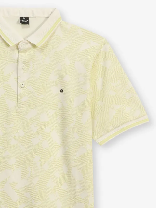 INSTINTO cream printed cotton polo t-shirt