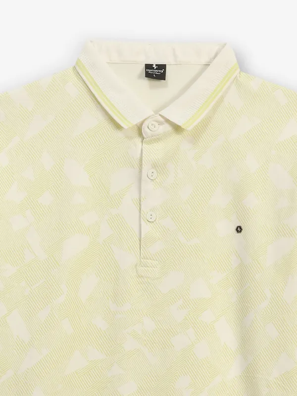 INSTINTO cream printed cotton polo t-shirt