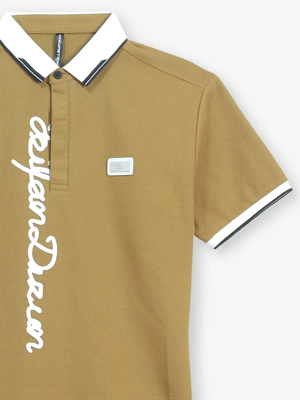 INSTINTO khaki cotton printed t-shirt