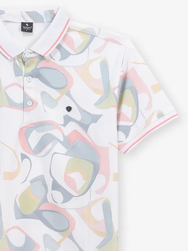 INSTINTO printed white cotton polo t-shirt
