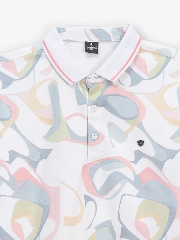 INSTINTO printed white cotton polo t-shirt