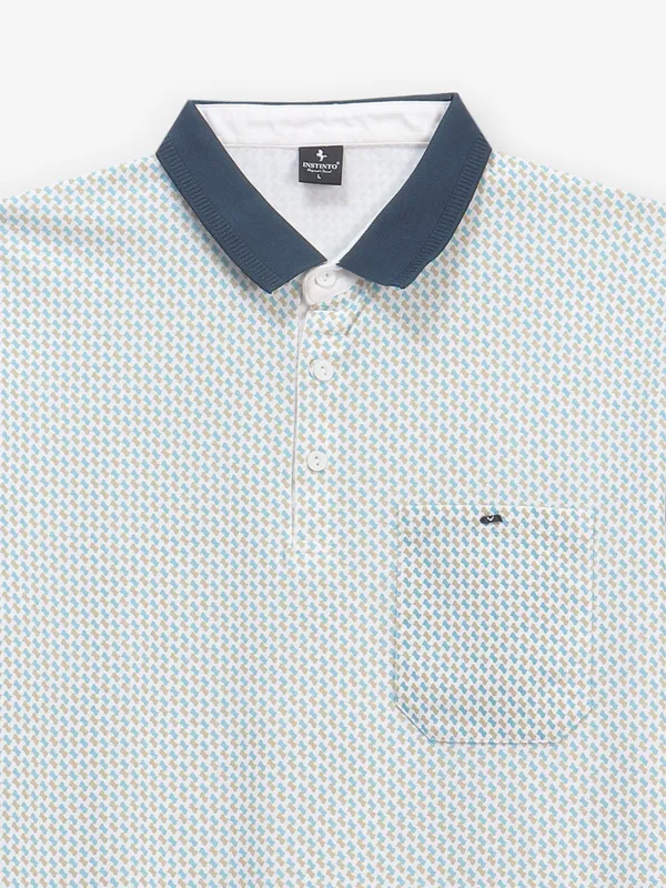 INSTINTO white and blue printed cotton t-shirt