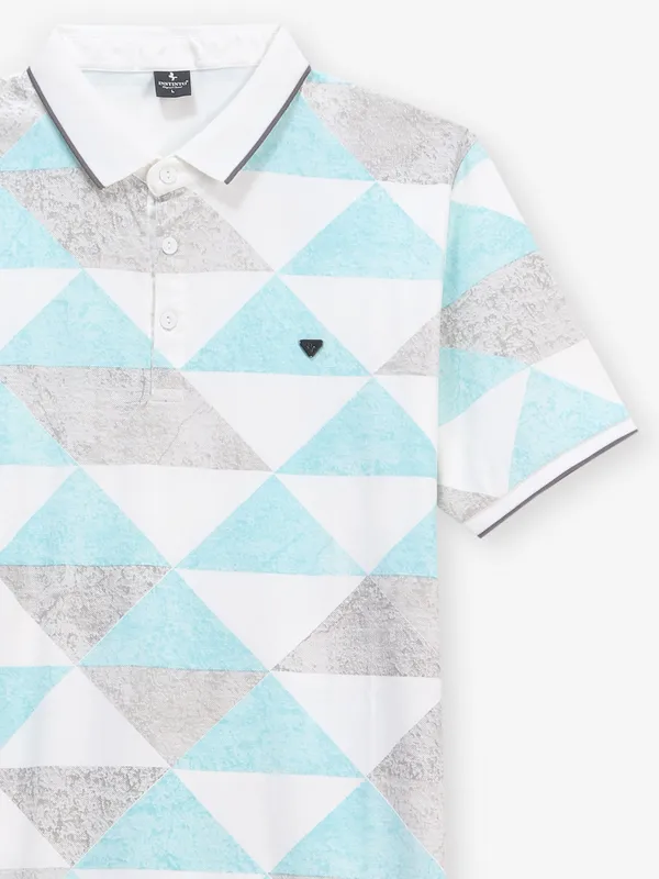 INSTINTO white and sky blue printed t-shirt