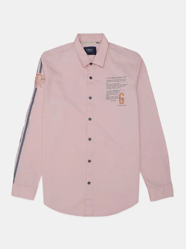 Ireal printed peach cotton casual wear shirt for mens