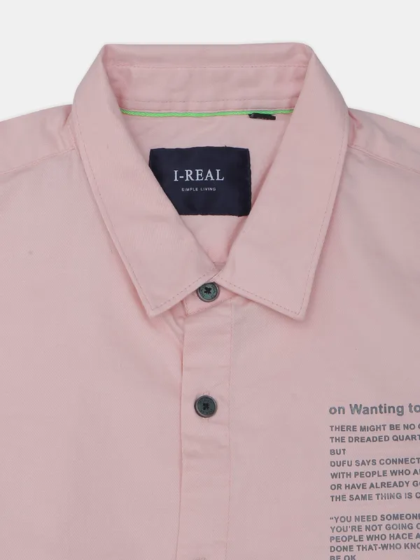 Ireal printed peach cotton casual wear shirt for mens