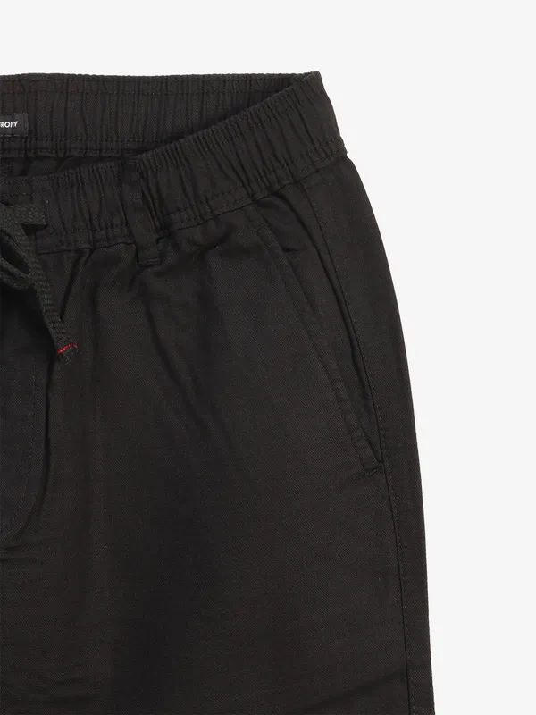 IRONY black solid linen track pant