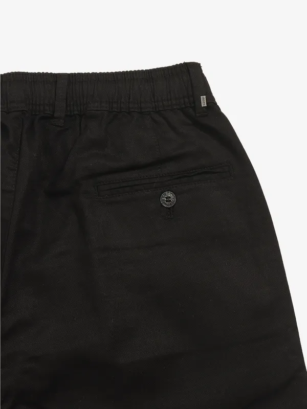 IRONY black solid linen track pant