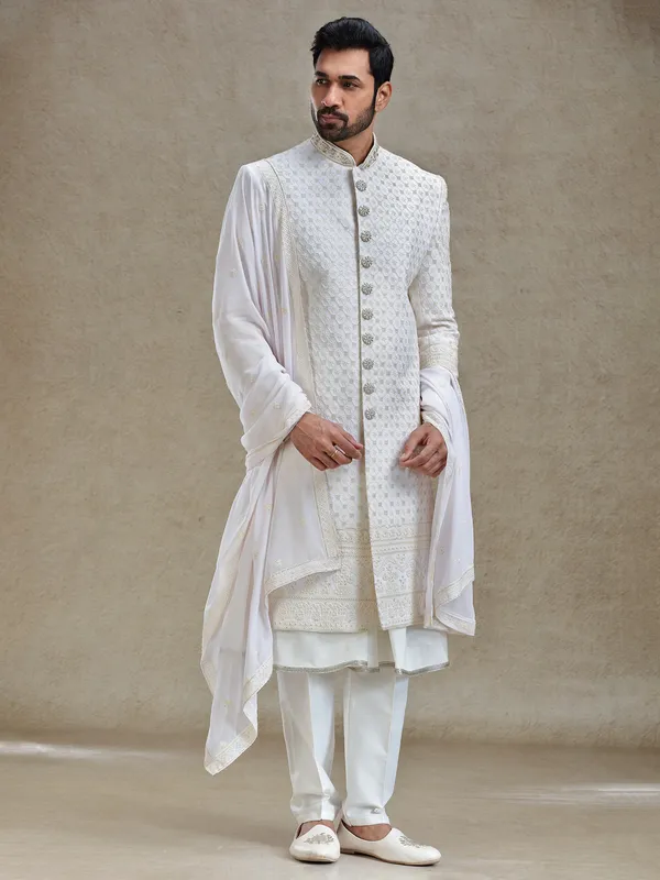 Ivory cream ethnic charm sherwani for men