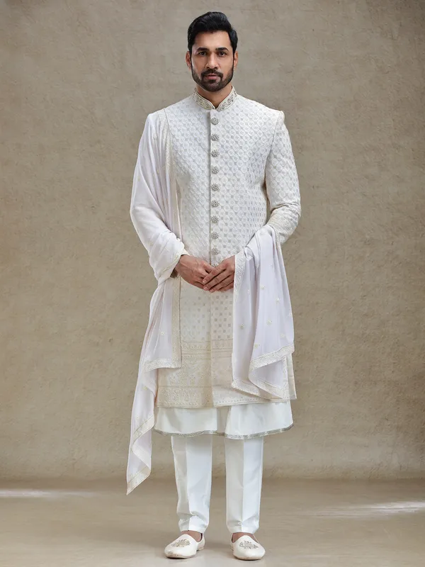 Ivory cream ethnic charm sherwani for men