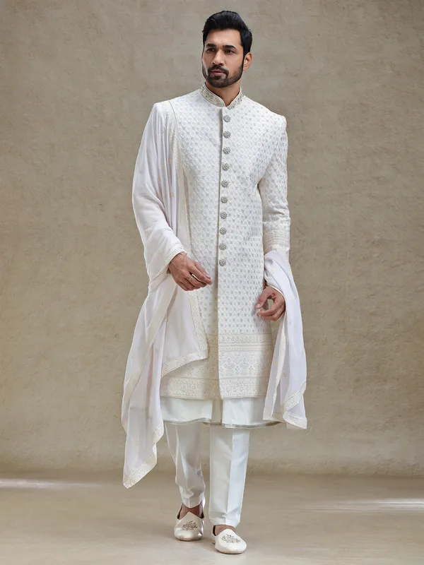 Ivory cream ethnic charm sherwani for men