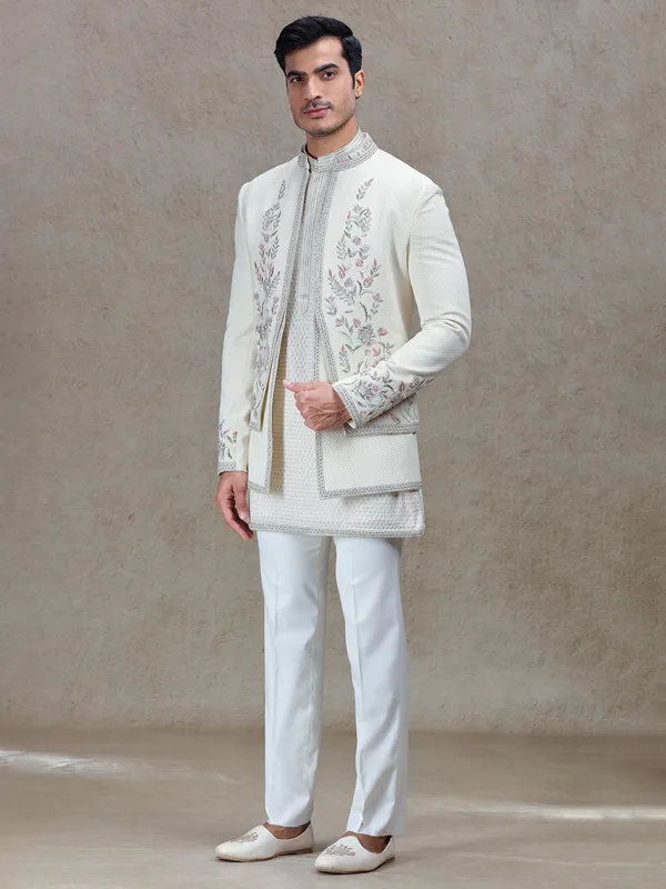Ivory cream short jacket style indo-western for reception