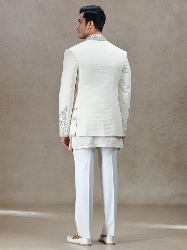 Ivory cream short jacket style indo-western for reception