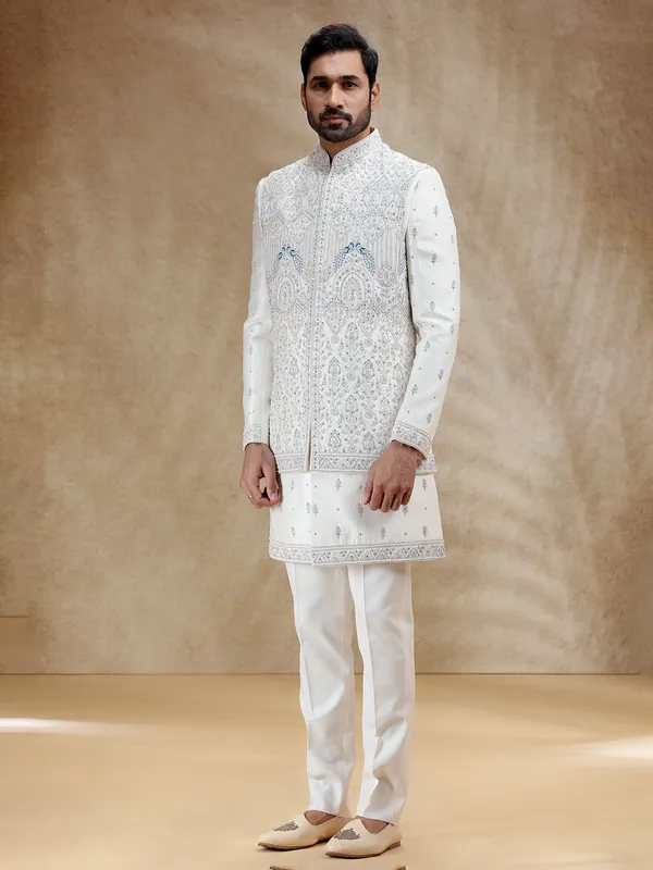 Ivory cream silk indowestern set with rich embellishment