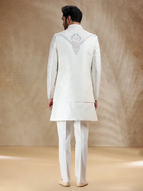 Ivory cream silk indowestern set with rich embellishment