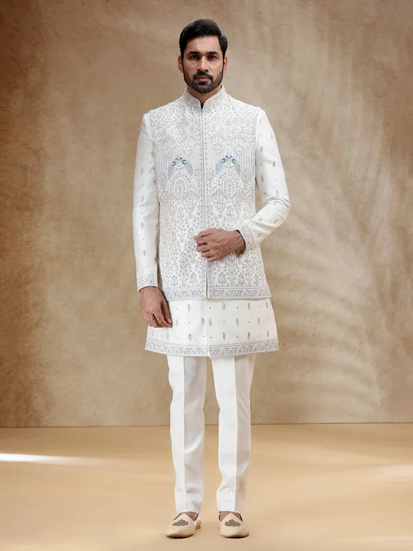 Ivory cream silk indowestern set with rich embellishment