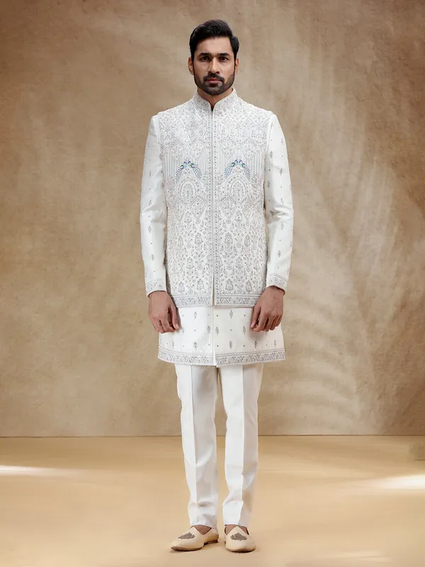 Ivory cream silk indowestern set with rich embellishment