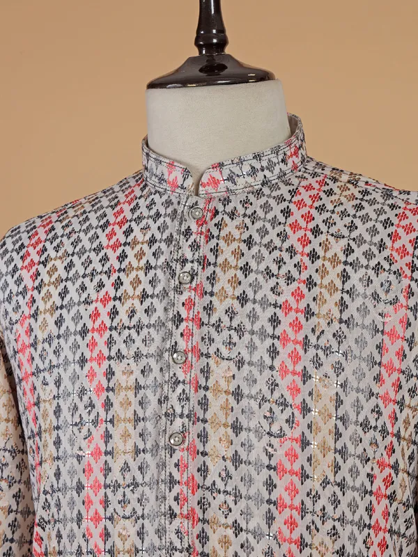 Ivory kurta suit with multicolor thread design