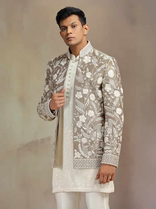 Ivory silk indo western with jacket