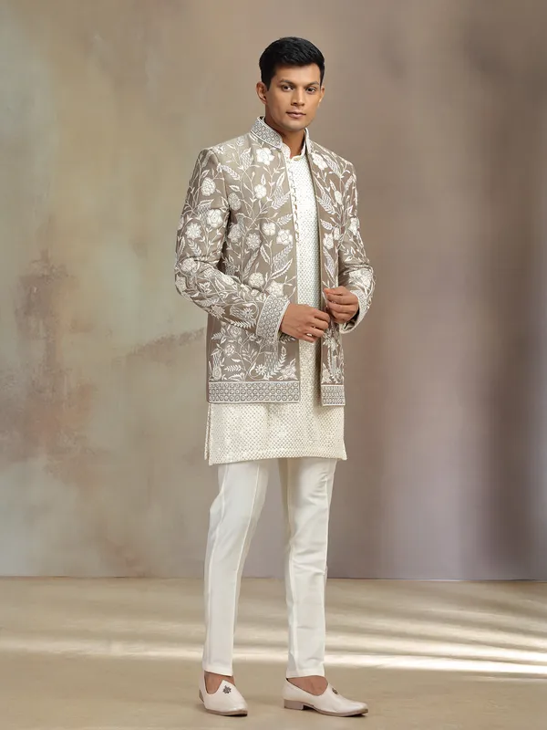Ivory silk indo western with jacket