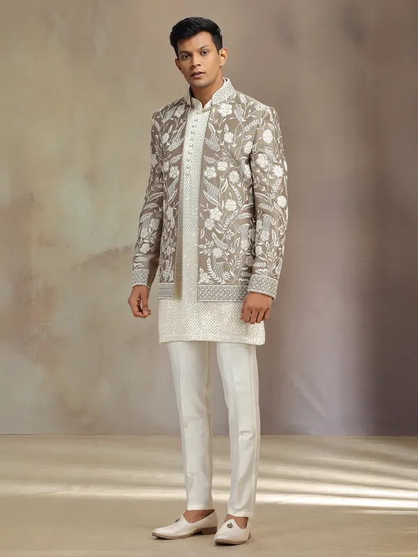 Ivory silk indo western with jacket
