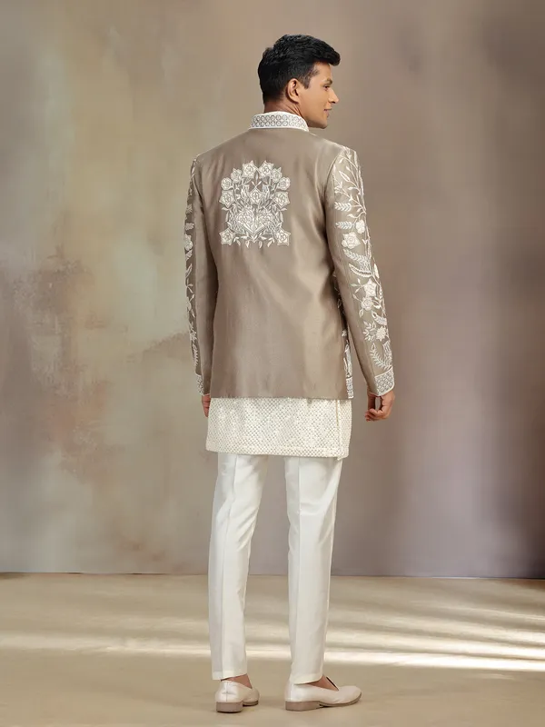 Ivory silk indo western with jacket