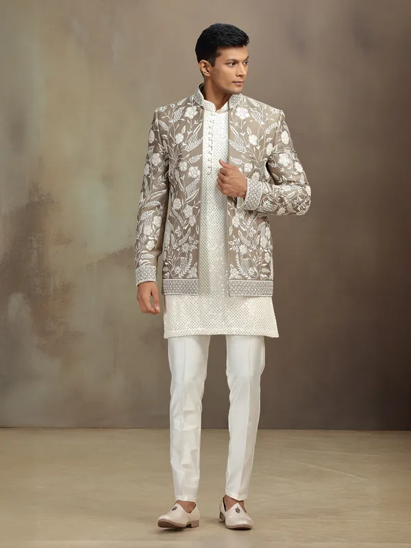 Ivory silk indo western with jacket