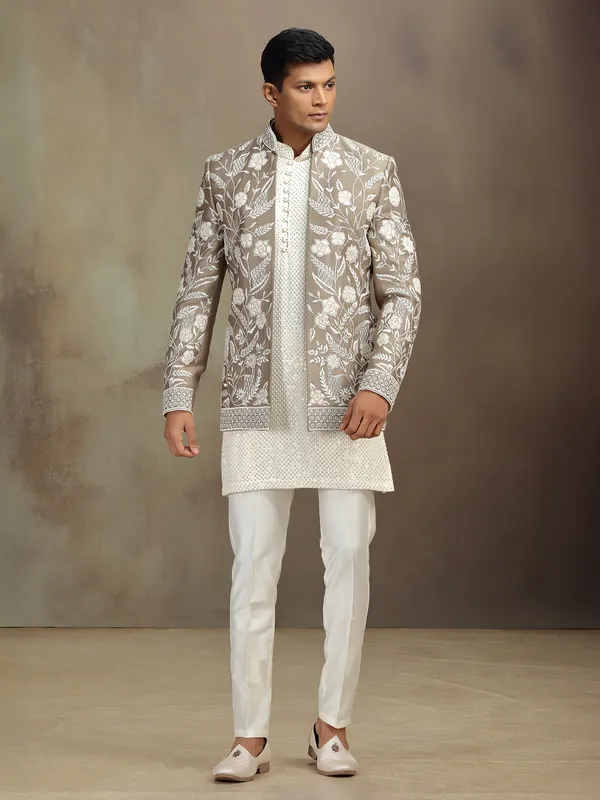 Ivory silk indo western with jacket