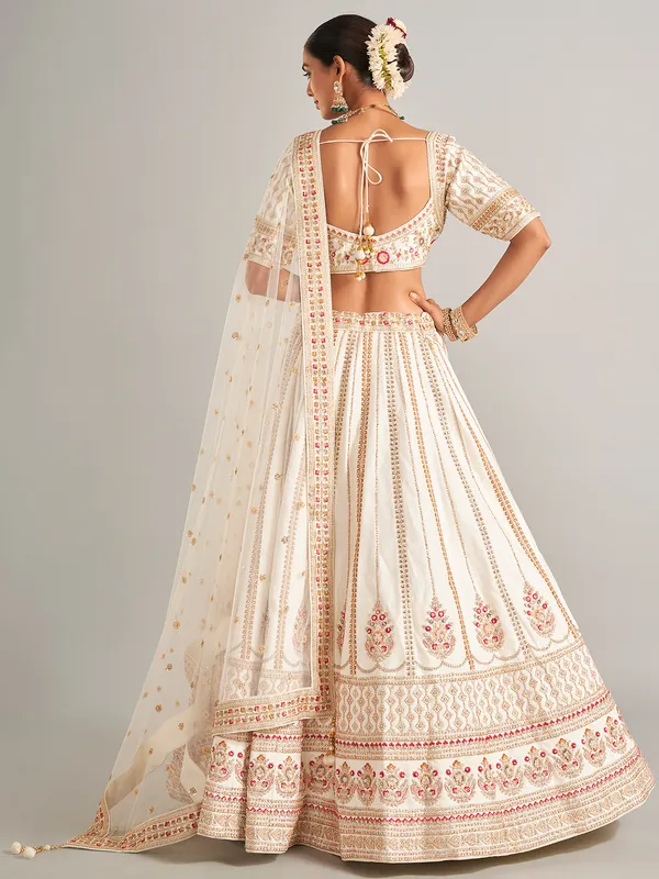 Ivory silk wedding style lehenga choli