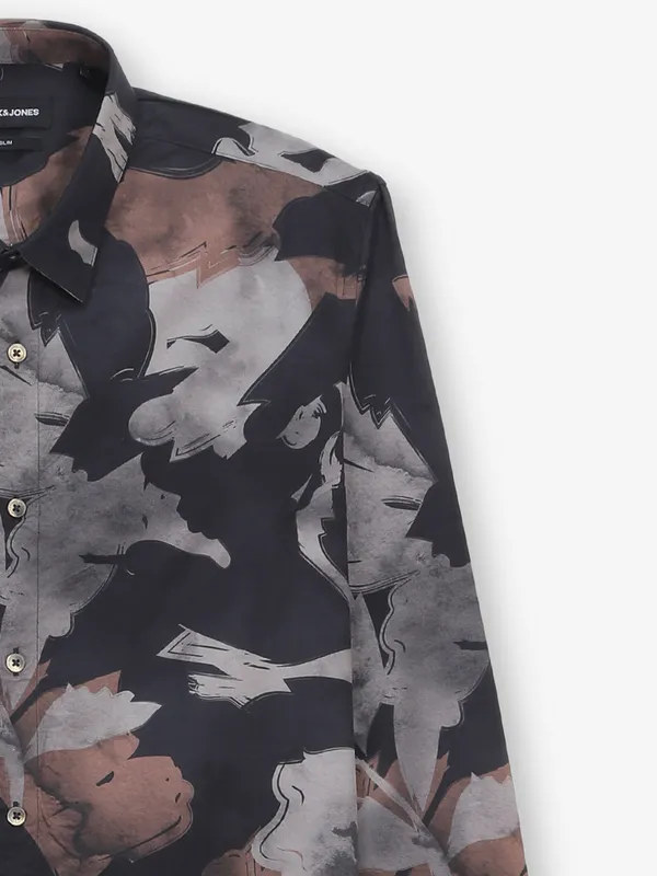 JACK&JONES black cotton printed shirt