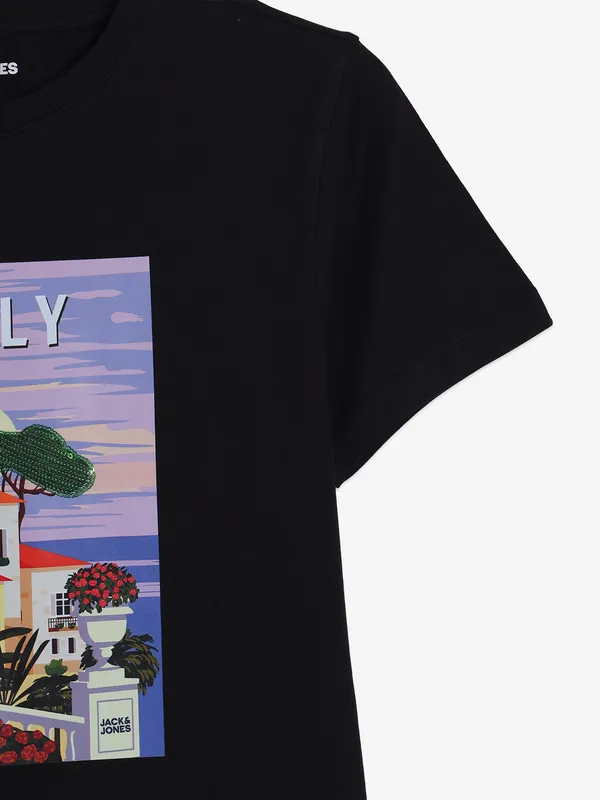 JACK&JONES black printed casual t-shirt