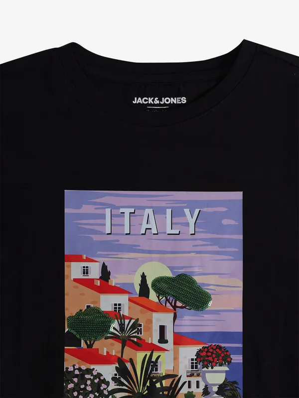 JACK&JONES black printed casual t-shirt