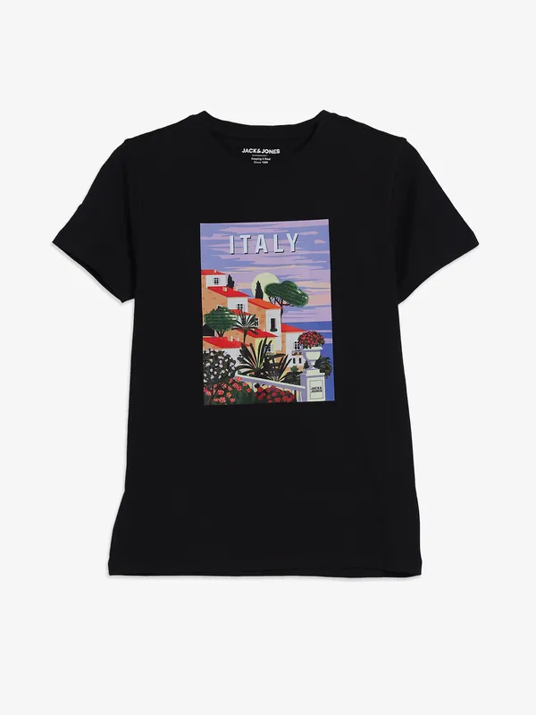 JACK&JONES black printed casual t-shirt
