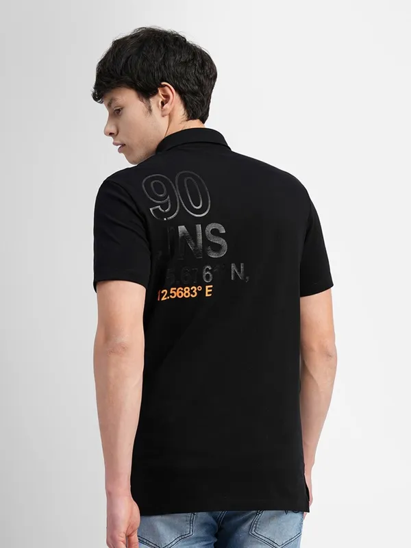 JACK&JONES black printed half sleeves t shirt
