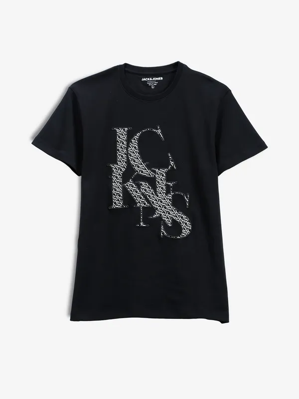 JACK&JONES black printed round neck t-shirt