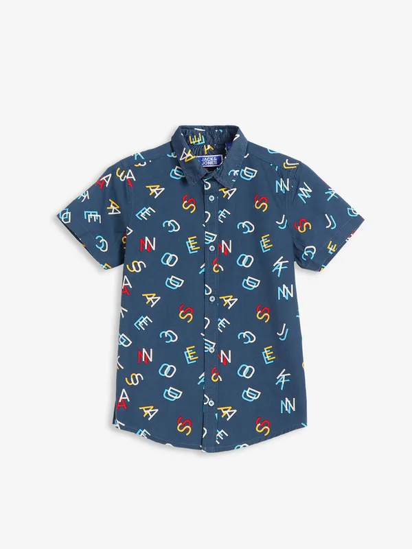JACK&JONES blue printed cotton shirt