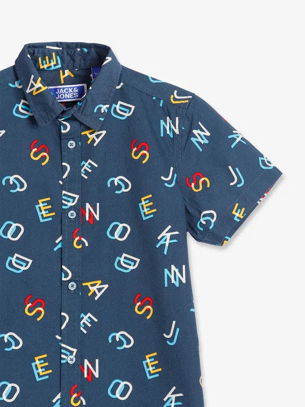 JACK&JONES blue printed cotton shirt