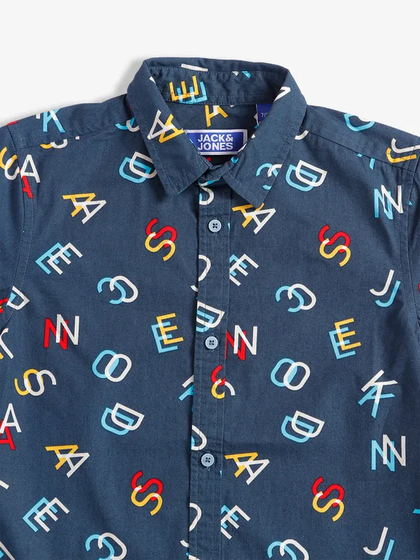 JACK&JONES blue printed cotton shirt