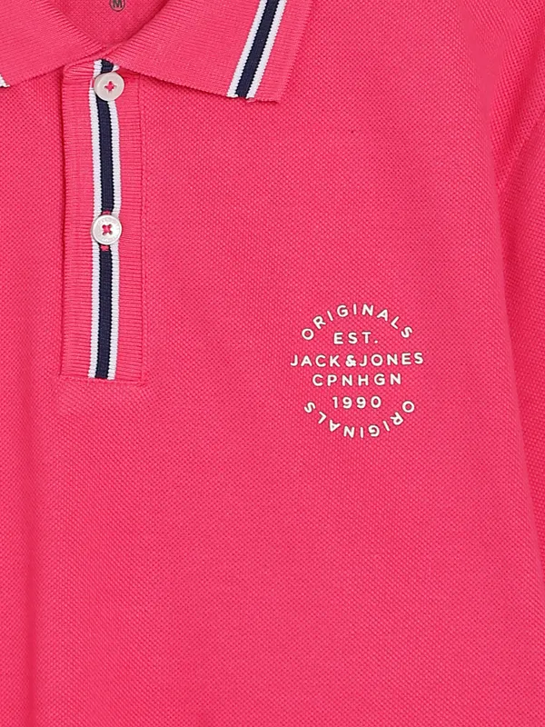 JACK&JONES bright pink cotton plain t shirt