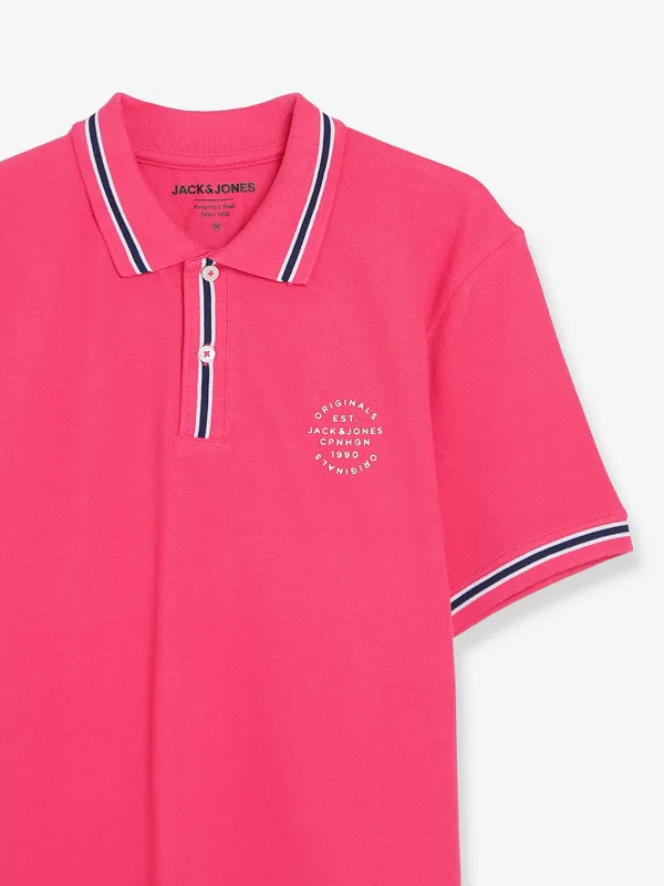 JACK&JONES bright pink cotton plain t shirt