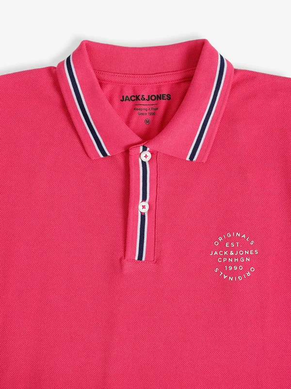 JACK&JONES bright pink cotton plain t shirt
