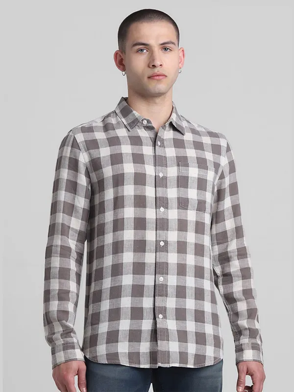 JACK&JONES brown checks cotton shirt