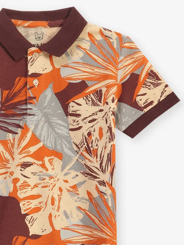 JACK&JONES brown printed cotton t-shirt