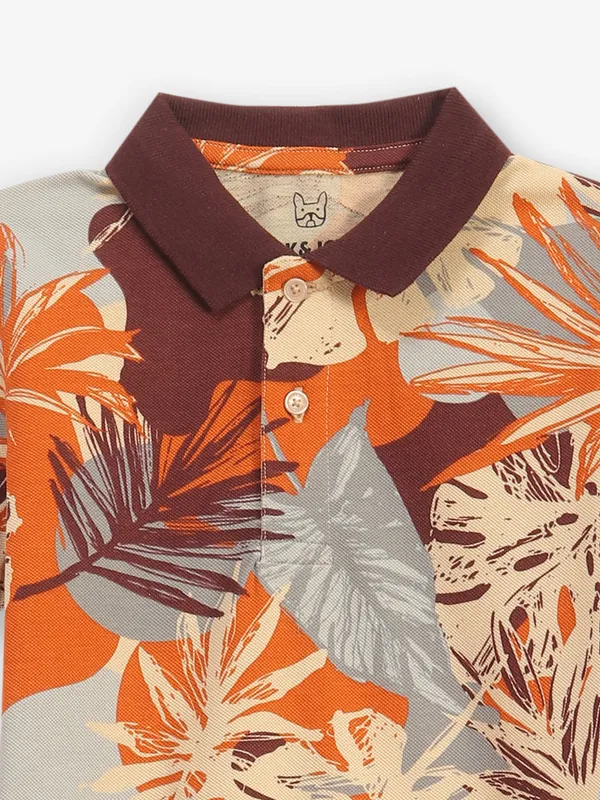 JACK&JONES brown printed cotton t-shirt
