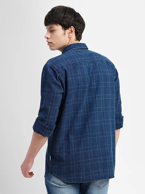 JACK&JONES checks indigo blue denim shirt
